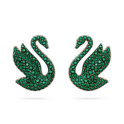 Swarovski Iconic Swan Stud Earrings Swan, Green, Rose Gold-Tone Plated