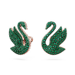 Σκουλαρίκια με Καραφάκι Swarovski Iconic Swan Κύκνος, Πράσινα, Επιμετάλλωση σε Ροζ Χρυσαφί Τόνο