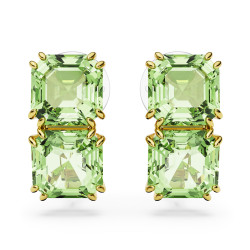 Millenia Clip Earrings Square Cut, Green, Gold-Tone Plated