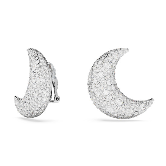Σκουλαρίκια με Κλιπ Luna Φεγγάρι, Λευκά, Επιμετάλλωση Ροδίου