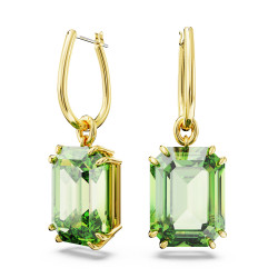Millenia Drop Earrings Octagon Cut, Green, Gold-Tone Plated