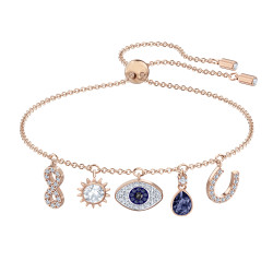 Swarovski Symbolic Bracelet Infinity, Evil Eye and Horseshoe, Blue, Rose Gold-Tone Plated