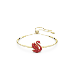 Άκαμπτο Βραχιόλι Swarovski Iconic Swan Κύκνος, Mεσαίο, Κόκκινο, Επιμετάλλωση σε Χρυσαφί Τόνο