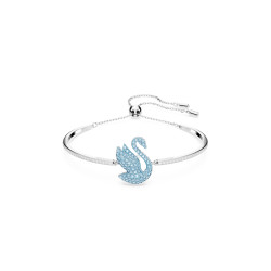 Άκαμπτο Βραχιόλι Swarovski Iconic Swan Κύκνος, Μπλε, Επιμετάλλωση Ροδίου