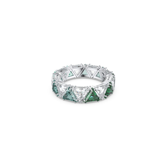 Ortyx Cocktail Ring Triangle Cut, Green, Rhodium Plated