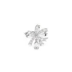 Volta Cocktail Ring Bow, Small, White, Rhodium Plated