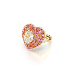 Δαχτυλίδι Κοκτέιλ Hyperbola Καρδιά, Ροζ, Επιμετάλλωση σε Χρυσαφί Τόνο