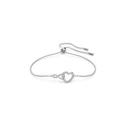 Swarovski Infinity Bracelet Infinity and Heart, White, Rhodium Plated