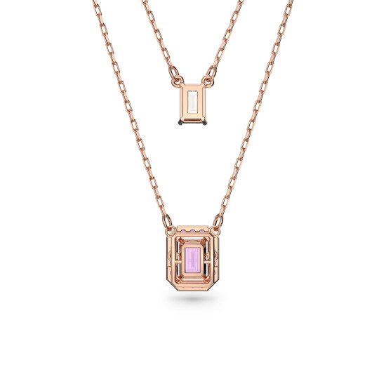 Millenia Layered Necklace Octagon Cut, Purple, Rose Gold-Tone Plated