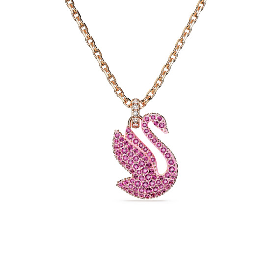 Μενταγιόν Swarovski Iconic Swan Κύκνος, Mεσαίο, Ροζ, Επιμετάλλωση σε Ροζ Χρυσαφί Τόνο