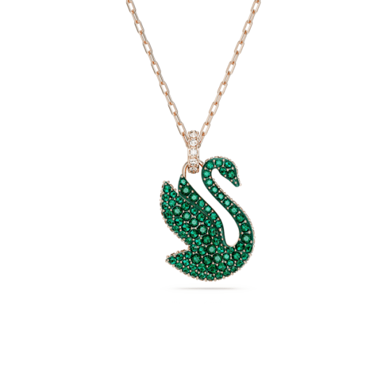 Μενταγιόν Swarovski Iconic Swan Κύκνος, Mεσαίο, Πράσινο, Επιμετάλλωση Σε Ροζ Χρυσαφί Τόνο