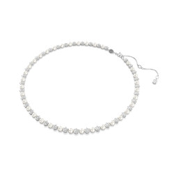 Κολιέ Tennis Matrix Crystal Pearl, Στρογγυλή Κοπή, Λευκό, Επιμετάλλωση Ροδίου