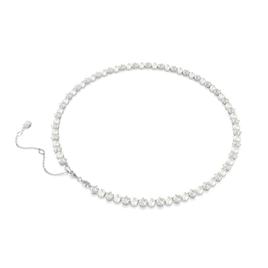 Κολιέ Tennis Matrix Crystal Pearl, Στρογγυλή Κοπή, Λευκό, Επιμετάλλωση Ροδίου