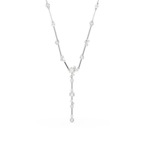 Κολιέ σε Σχήμα Υ Constella Crystal Pearl, Στρογγυλές Kοπές, Λευκό, Επιμετάλλωση Ροδίου