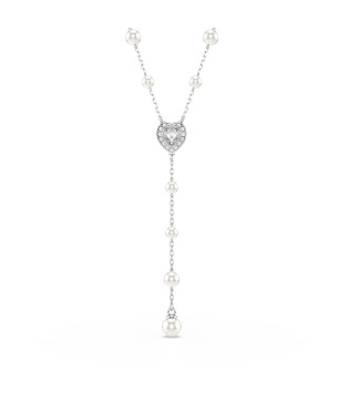 Κολιέ σε Σχήμα Υ Ariana Grande x Swarovski Crystal Pearl, Μείξη Κοπών, Καρδιά, Λευκό, Επιμετάλλωση Ροδίου