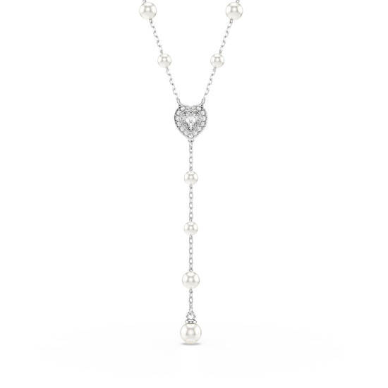 Κολιέ σε Σχήμα Υ Ariana Grande x Swarovski Crystal Pearl, Μείξη Κοπών, Καρδιά, Λευκό, Επιμετάλλωση Ροδίου