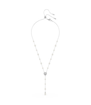 Κολιέ σε Σχήμα Υ Ariana Grande x Swarovski Crystal Pearl, Μείξη Κοπών, Καρδιά, Λευκό, Επιμετάλλωση Ροδίου