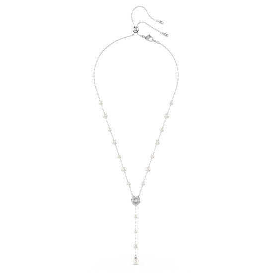 Κολιέ σε Σχήμα Υ Ariana Grande x Swarovski Crystal Pearl, Μείξη Κοπών, Καρδιά, Λευκό, Επιμετάλλωση Ροδίου