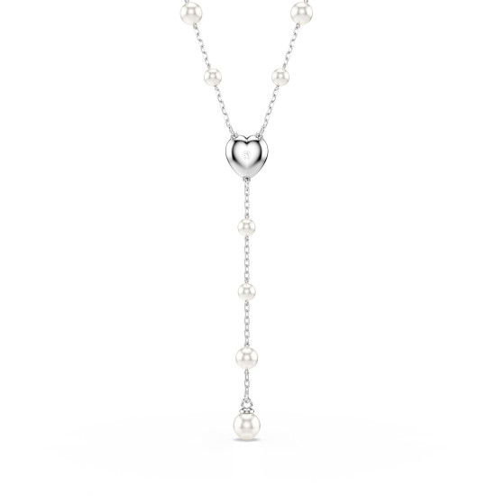 Κολιέ σε Σχήμα Υ Ariana Grande x Swarovski Crystal Pearl, Μείξη Κοπών, Καρδιά, Λευκό, Επιμετάλλωση Ροδίου