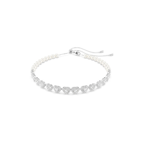 Τσόκερ Tennis Ariana Grande x Swarovski Μείξη Κοπών, Καρδιά, Λευκό, Επιμετάλλωση Ροδίου