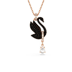 Μενταγιόν Swarovski Swan Κύκνος, Μαύρο, Επιμετάλλωση Σε Ροζ Χρυσαφί Τόνο
