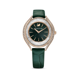 Crystalline Aura Watch Swiss Made, Leather Strap, Green, Rose Gold-Tone Finish