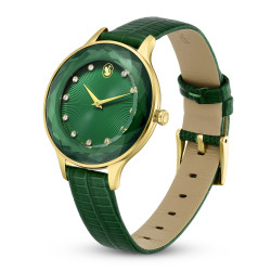 Octea Nova Watch Swiss Made, Leather Strap, Green, Gold-Tone Finish
