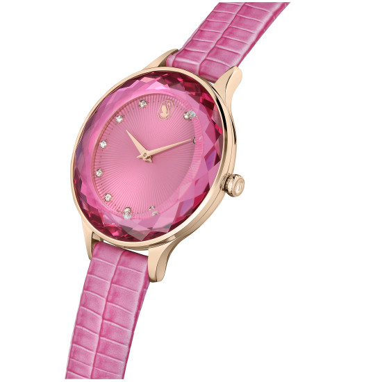 Ρολόι Octea Nova Eλβετικής Κατασκευής, Δερμάτινο Λουράκι, Ροζ, Φινίρισμα Σε Χρυσό Σαμπανί Τόνο