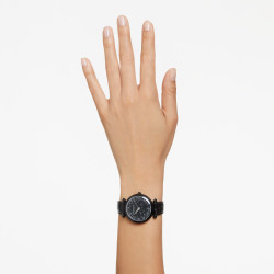 Ρολόι Crystalline Wonder Eλβετικής Κατασκευής, Δερμάτινο Λουράκι, Μαύρο, Μαύρο Φινίρισμα