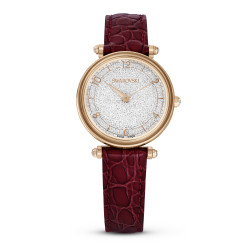 Ρολόι Crystalline Wonder Eλβετικής Kατασκευής, Δερμάτινο Λουράκι, Κόκκινο, Φινίρισμα σε Χρυσό Σαμπανί Τόνο
