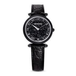Ρολόι Crystalline Wonder Eλβετικής Κατασκευής, Δερμάτινο Λουράκι, Μαύρο, Μαύρο Φινίρισμα