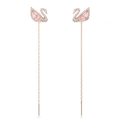 Σκουλαρίκια-Σταγόνα Dazzling Swan Κύκνος, Ροζ, Επιμετάλλωση σε Ροζ Χρυσαφί Τόνο