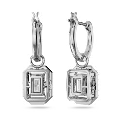 Una Drop Earrings Octagon Cut, White, Rhodium Plated