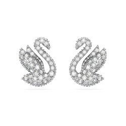 Σκουλαρίκια με Καραφάκι Swarovski Iconic Swan Κύκνος, Λευκά, Επιμετάλλωση Ροδίου