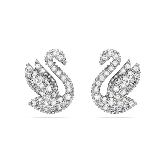 Σκουλαρίκια με Καραφάκι Swarovski Iconic Swan Κύκνος, Λευκά, Επιμετάλλωση Ροδίου