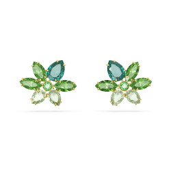 Gema Stud Earrings Mixed Cuts, Flower, Green, Gold-Tone Plated