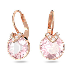 Bella V Drop Earrings Round Cut, Pink, Rose Gold-Tone Plated