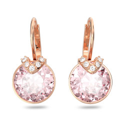 Bella V Drop Earrings Round Cut, Pink, Rose Gold-Tone Plated