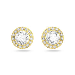 Angelic Stud Earrings Round Cut, White, Gold-Tone Plated
